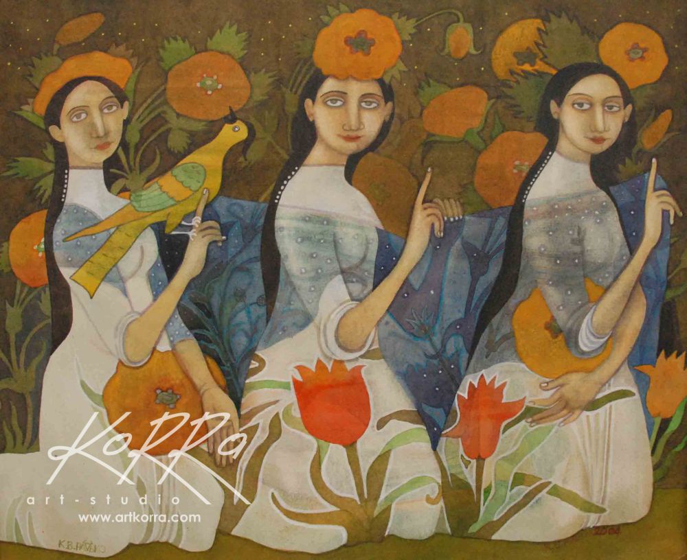 Katerina Radko, modrá tkanina, 2004, papír, akvarel, bílá, 42,5х52